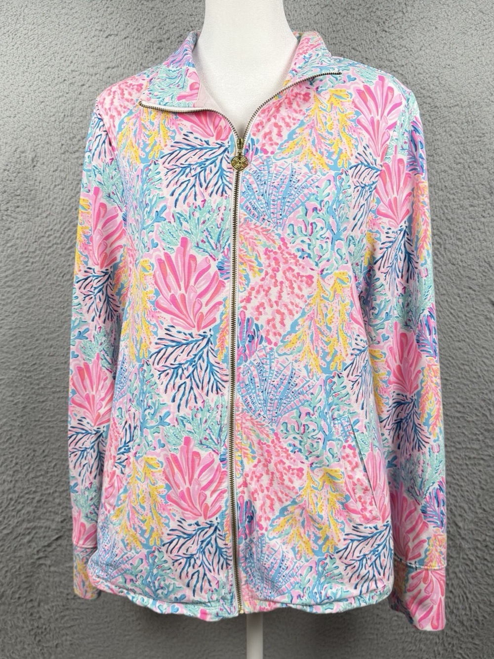 Lilly Pulitzer Leona Zip Up Jacket Womens Medium Multicolor Luxe Terry UPF 50+